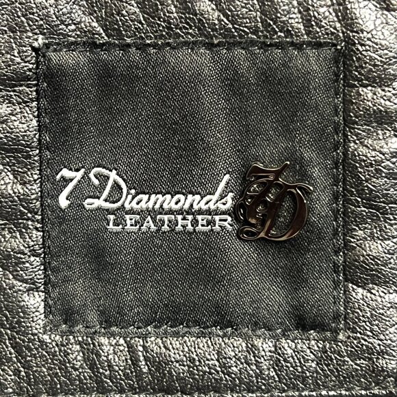 7 Diamonds Men's Genuine Leather Jacket Full Zip Bomber Buffalo Heavy Coat Black - Picture 11 of 11